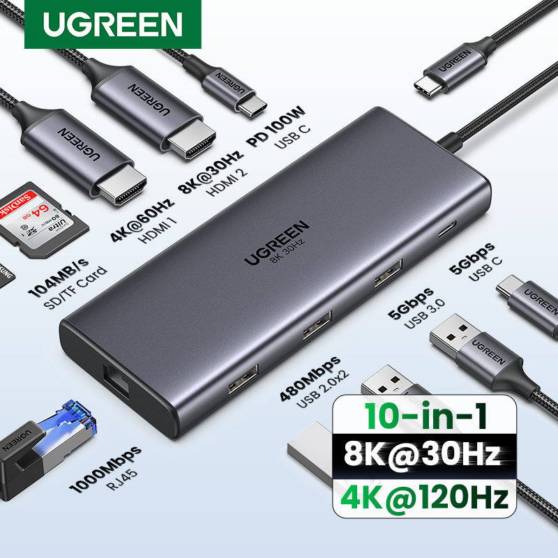 Home Office For Mac - UGREEN 듀얼 HDMI USB-C 허브 8K