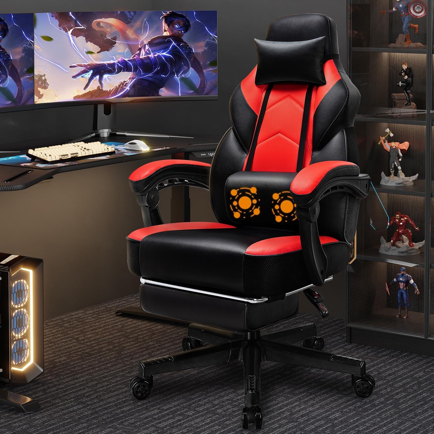 Home Office Chair - 발 받침대, 마사지 요추 지지대, 홈