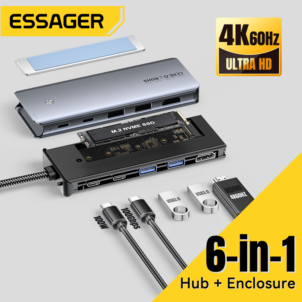 Home Office For Mac - Essager USB C 허브(M.2 SSD 하드