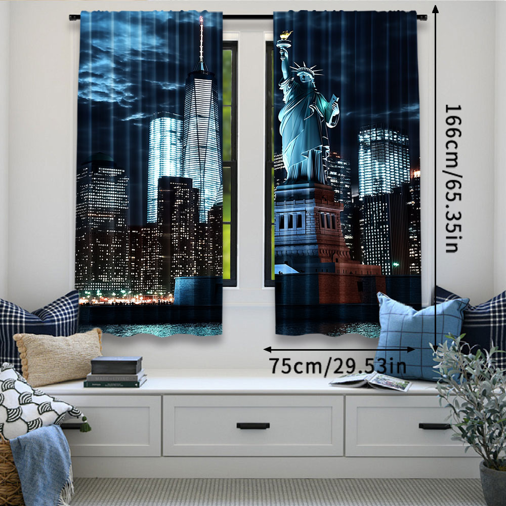 2Pcs 자유의 여신상 커튼 뉴욕시 하이 빌딩 도시 야 - Home Office York 리뷰 및 가격