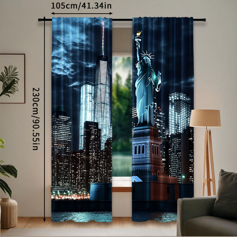 2Pcs 자유의 여신상 커튼 뉴욕시 하이 빌딩 도시 야 - Home Office York 리뷰 및 가격