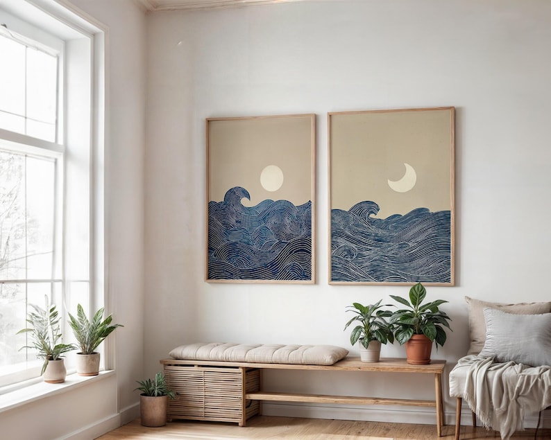 2pcs Japandi 미니멀리스트 달 초승달 캔버스  - Home Office For Two 리뷰 및 가격