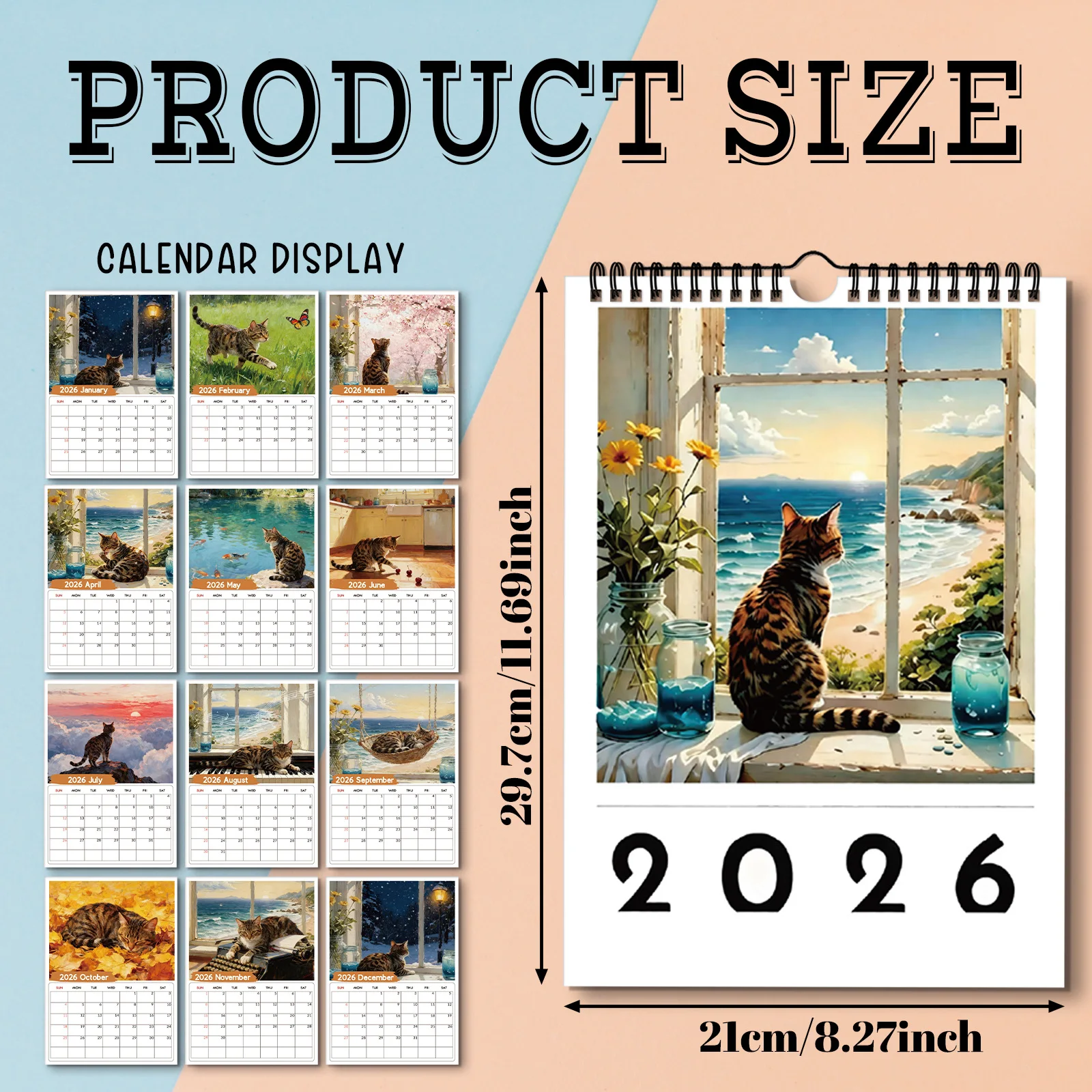 1PC 2026 벽걸이 달력, 창문 고양이 테마, 가정 - Home Office With View 리뷰 및 가격