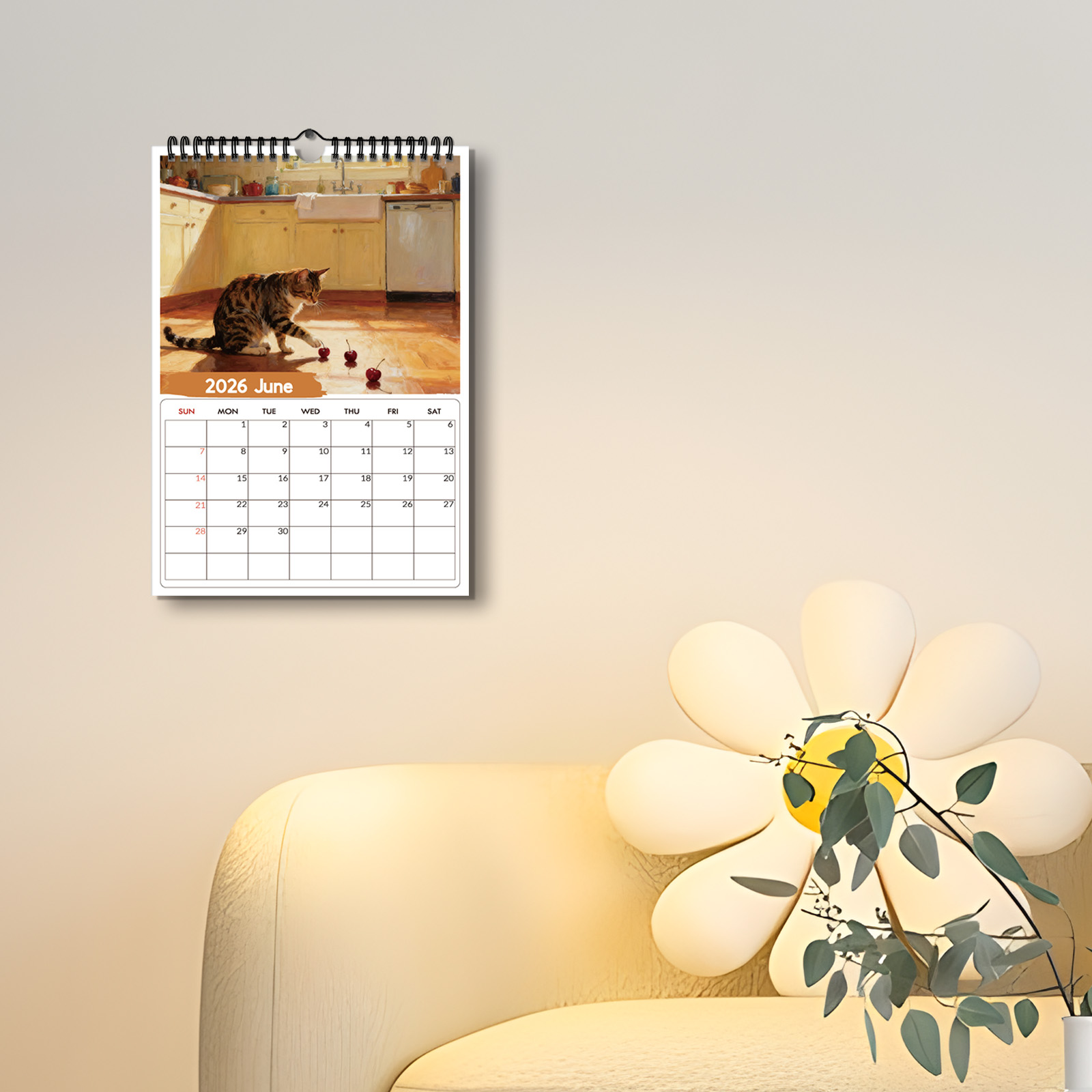 1PC 2026 벽걸이 달력, 창문 고양이 테마, 가정 - Home Office With View 리뷰 및 가격