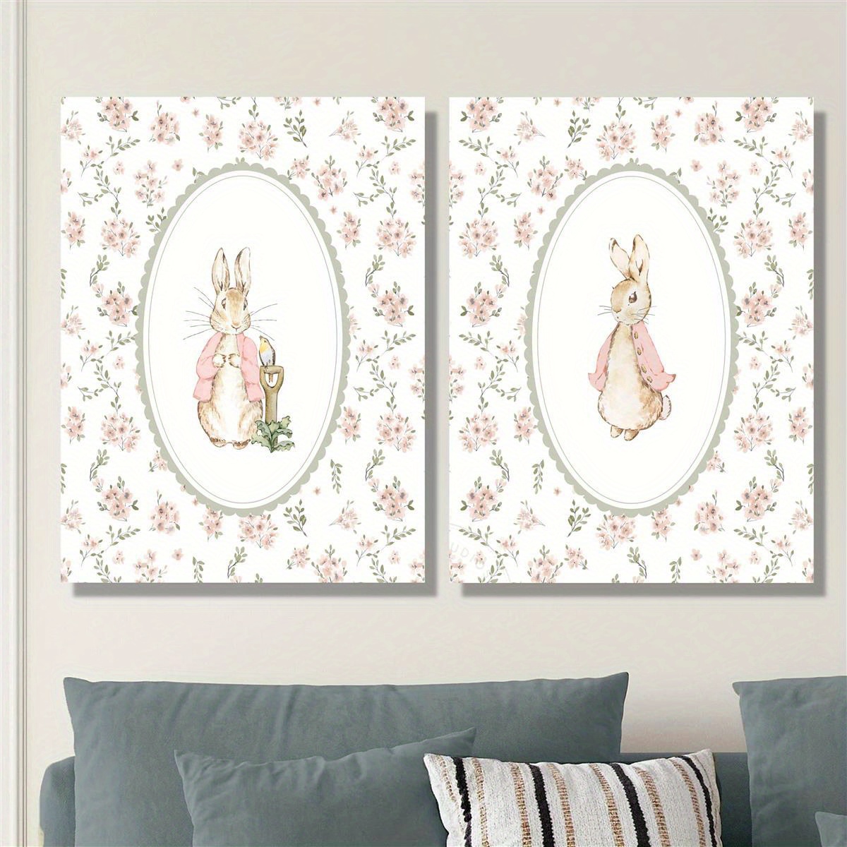 2pcs 레트로 부활절 토끼 캔버스 인쇄 아트, 프레임 - Home Office For Two 리뷰 및 가격