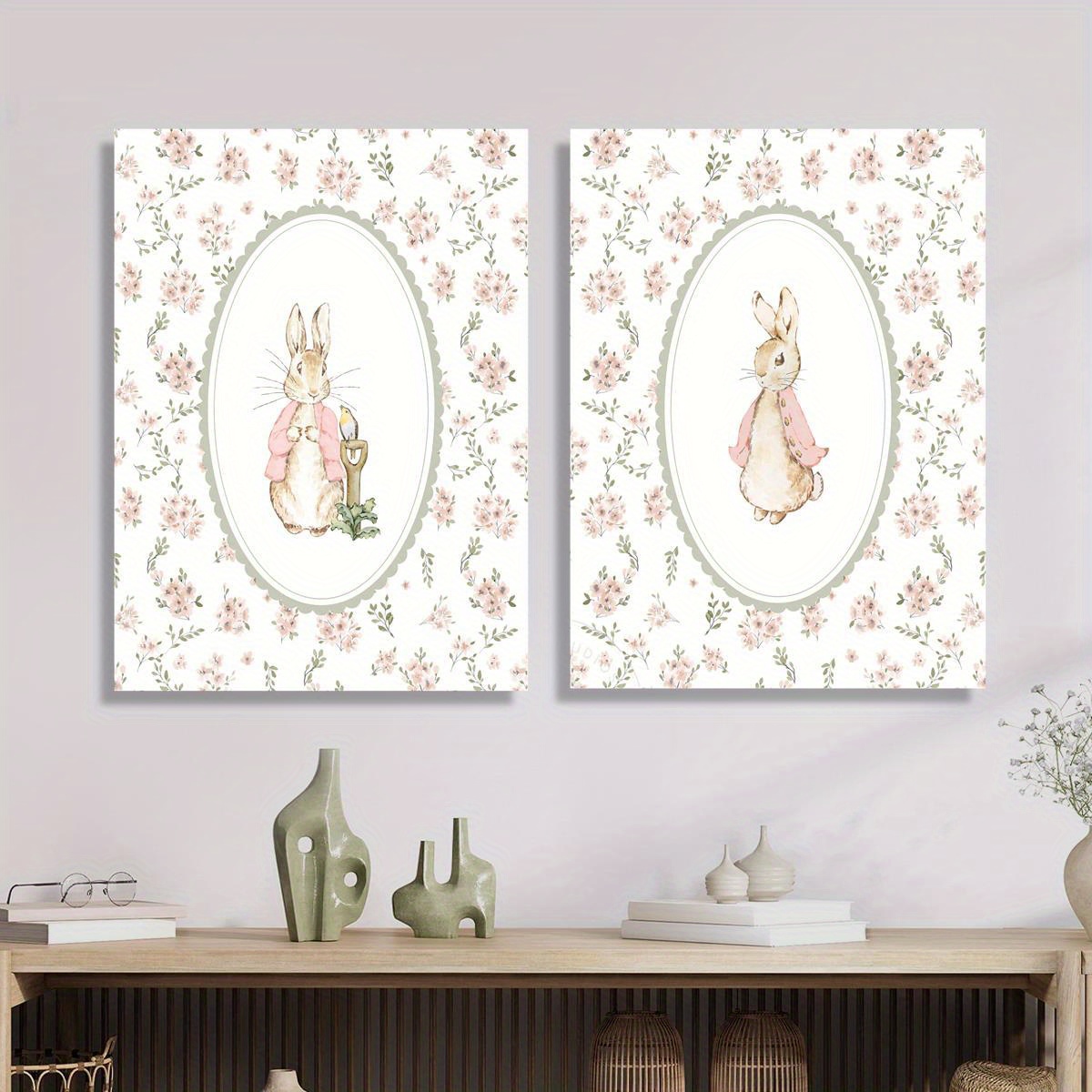 2pcs 레트로 부활절 토끼 캔버스 인쇄 아트, 프레임 - Home Office For Two 리뷰 및 가격