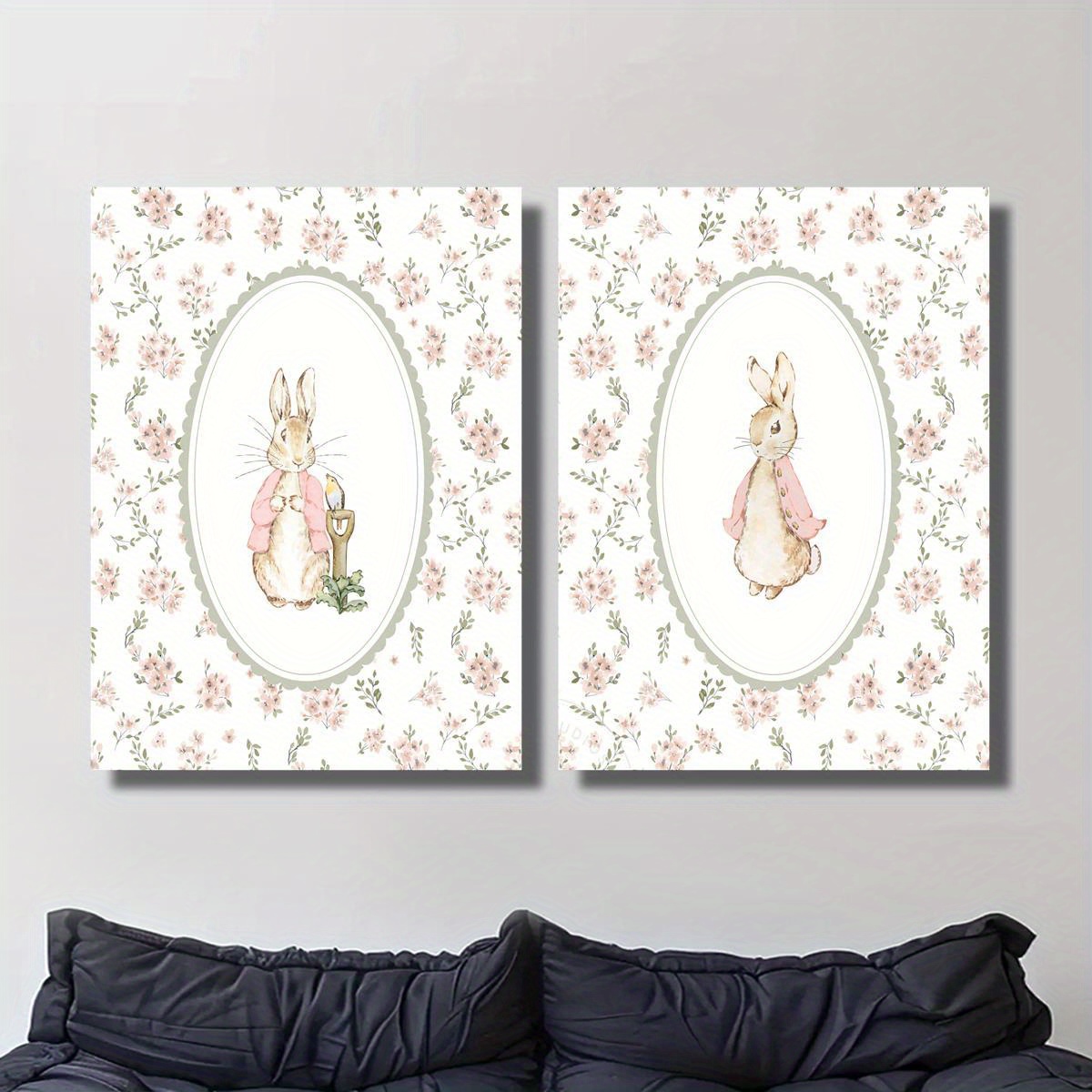 2pcs 레트로 부활절 토끼 캔버스 인쇄 아트, 프레임 - Home Office For Two 리뷰 및 가격